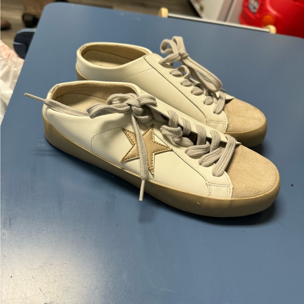 ShuShop White and Tan Sneakers